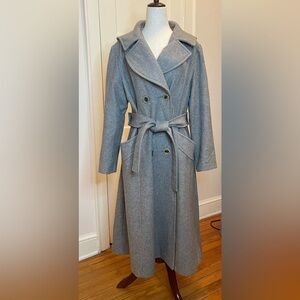 Vintage 1970s Sears Wool Hooded Belted Coat Gray M